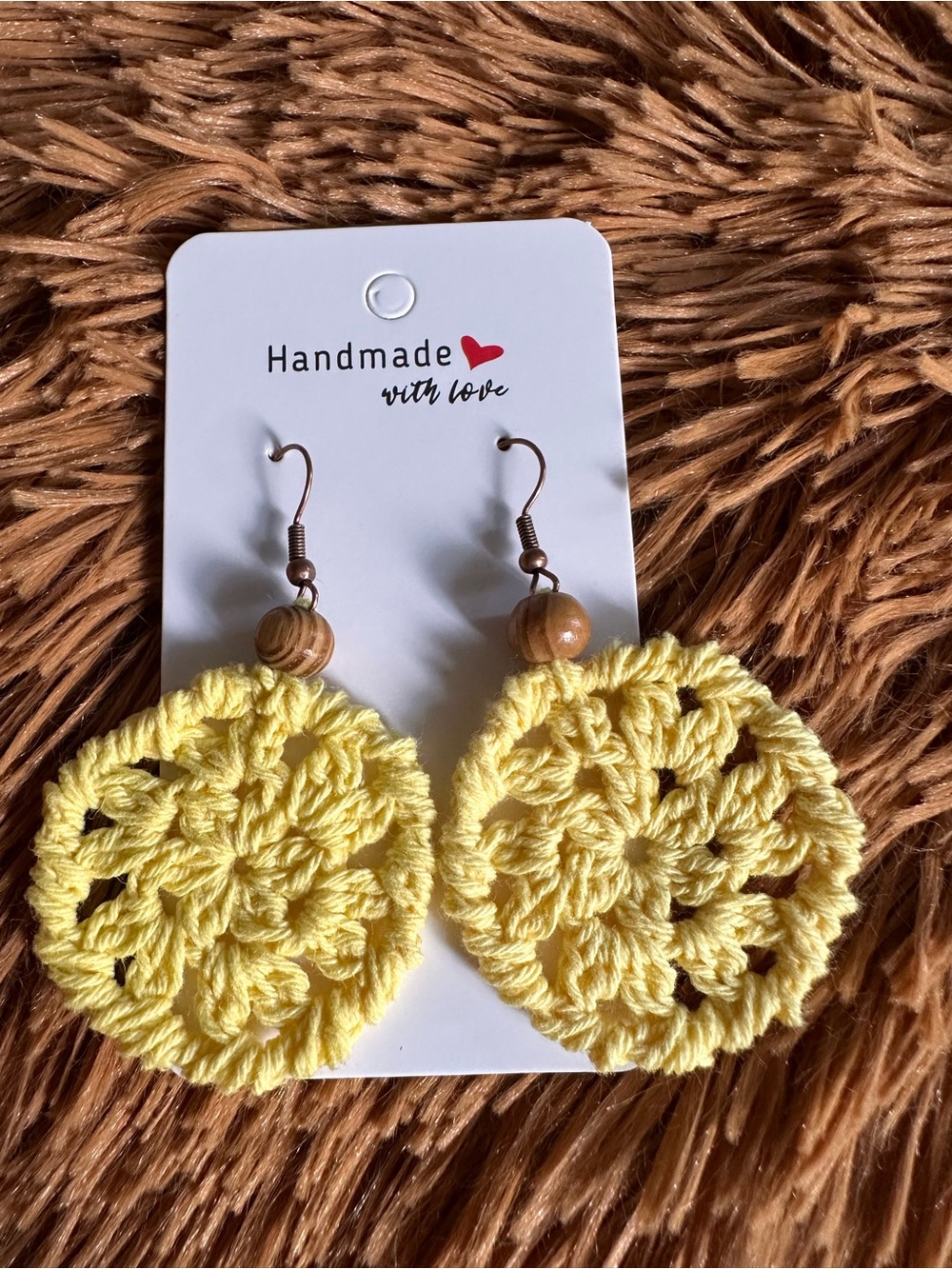 Handmade Yellow Crochet Circle Earrings - Handmade with Love